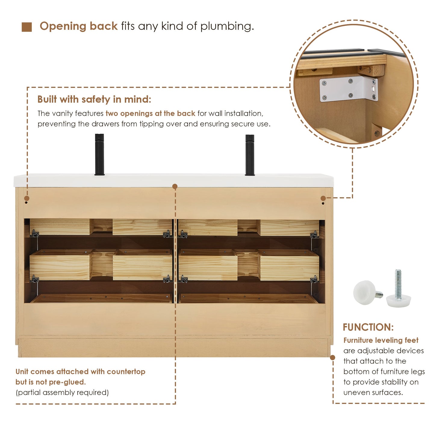 Altair Designs Sigrid 36"/48"/60"/72" single/double vanity with top - 579036-WO-WH-NM