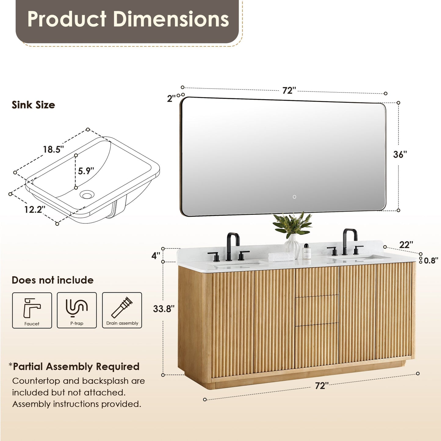 Altair Designs Clayton 72" double vanity with top - 580072-WL-GW-NM