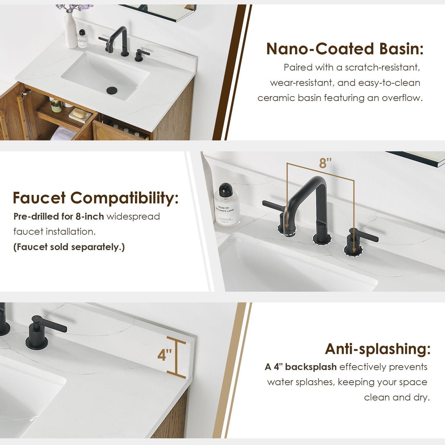 Altair Designs Clara 36"/48"/60"/72" single/double vanity with top - 587036-WB-CTQ-NM