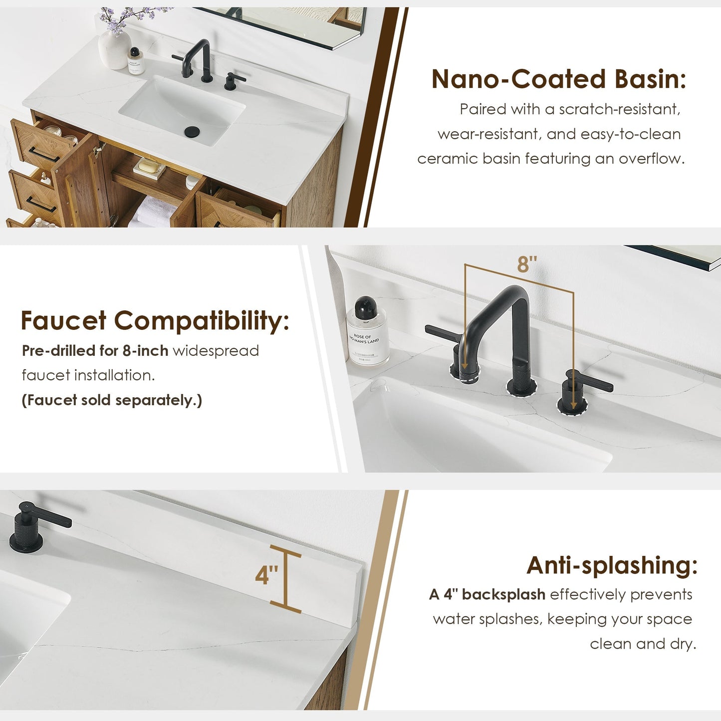 Altair Designs Clara 36"/48"/60"/72" single/double vanity with top - 587036-WB-CTQ-NM