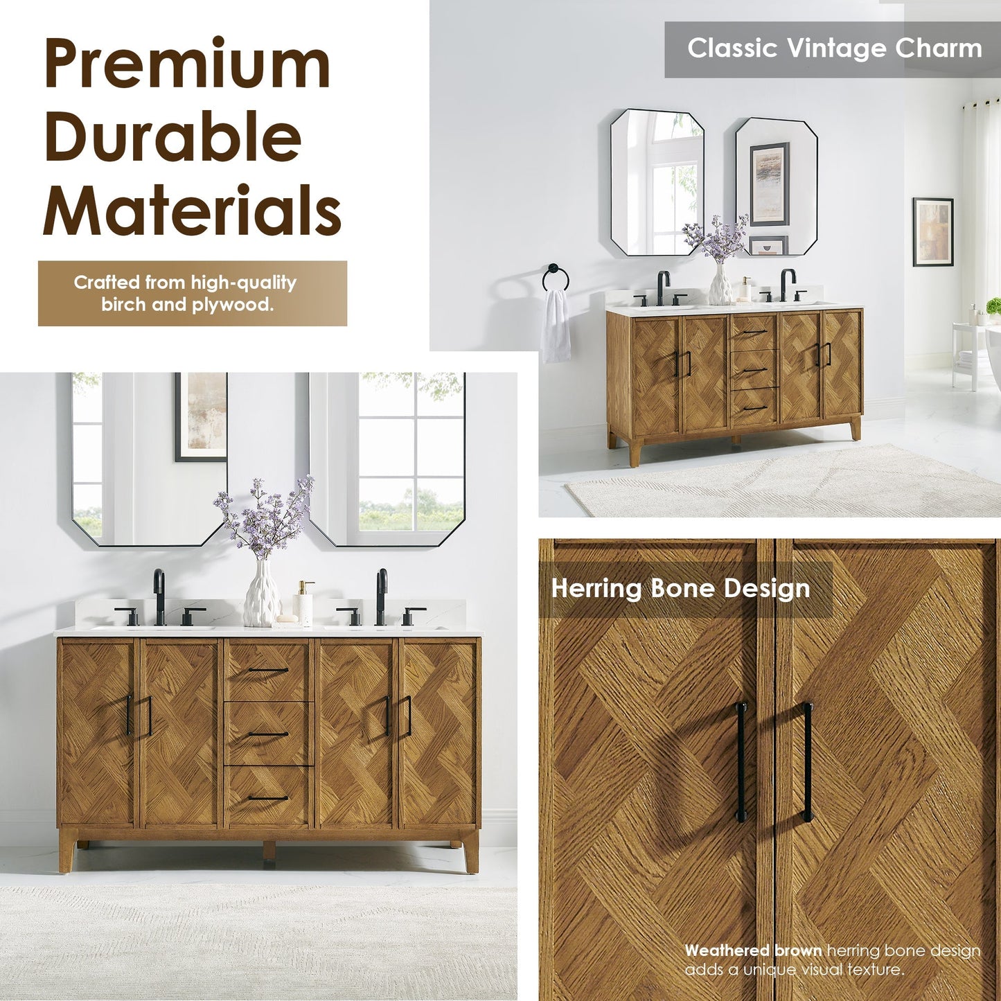 Altair Designs Clara 36"/48"/60"/72" single/double vanity with top - 587036-WB-CTQ-NM