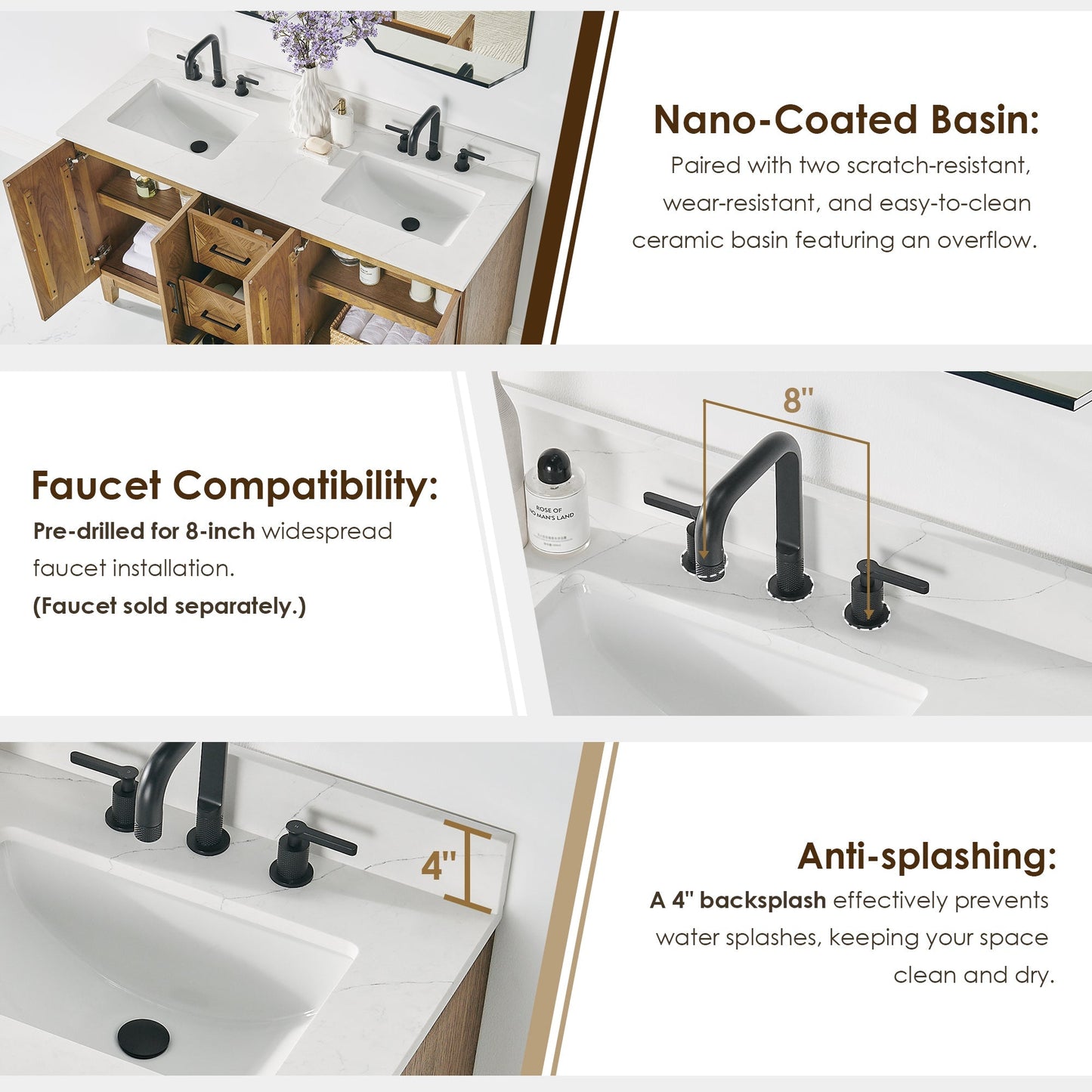 Altair Designs Clara 36"/48"/60"/72" single/double vanity with top - 587036-WB-CTQ-NM