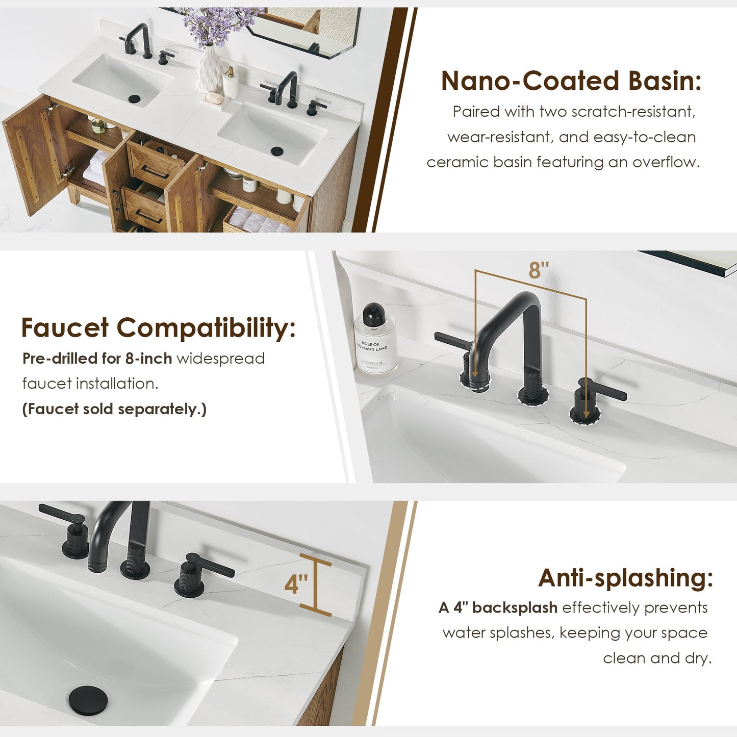 Altair Designs Clara 36"/48"/60"/72" single/double vanity with top - 587036-WB-CTQ-NM