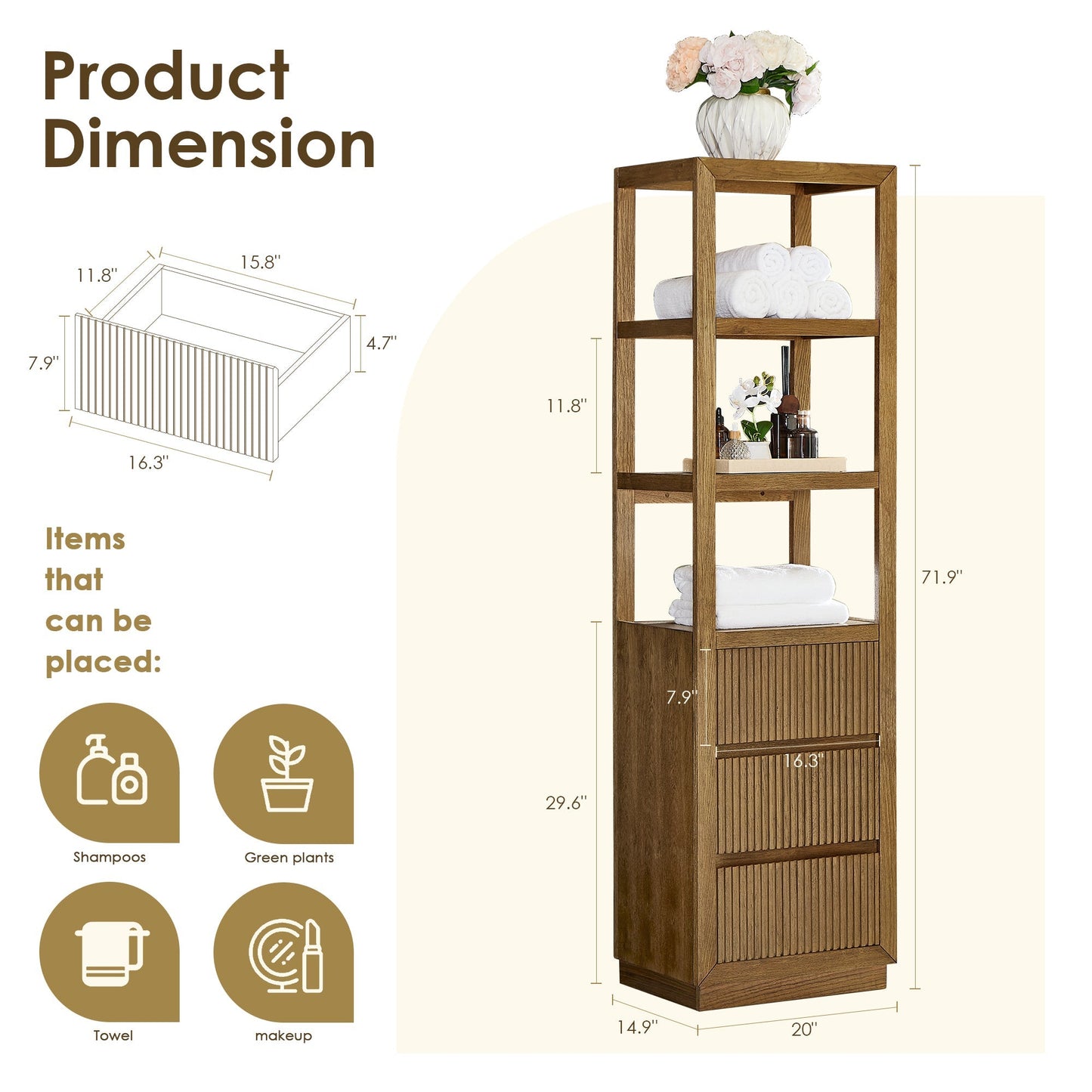 Altair Designs Navan 20" Freestanding Linen Cabinet in Weathered Brown - 588020-SCB-WB