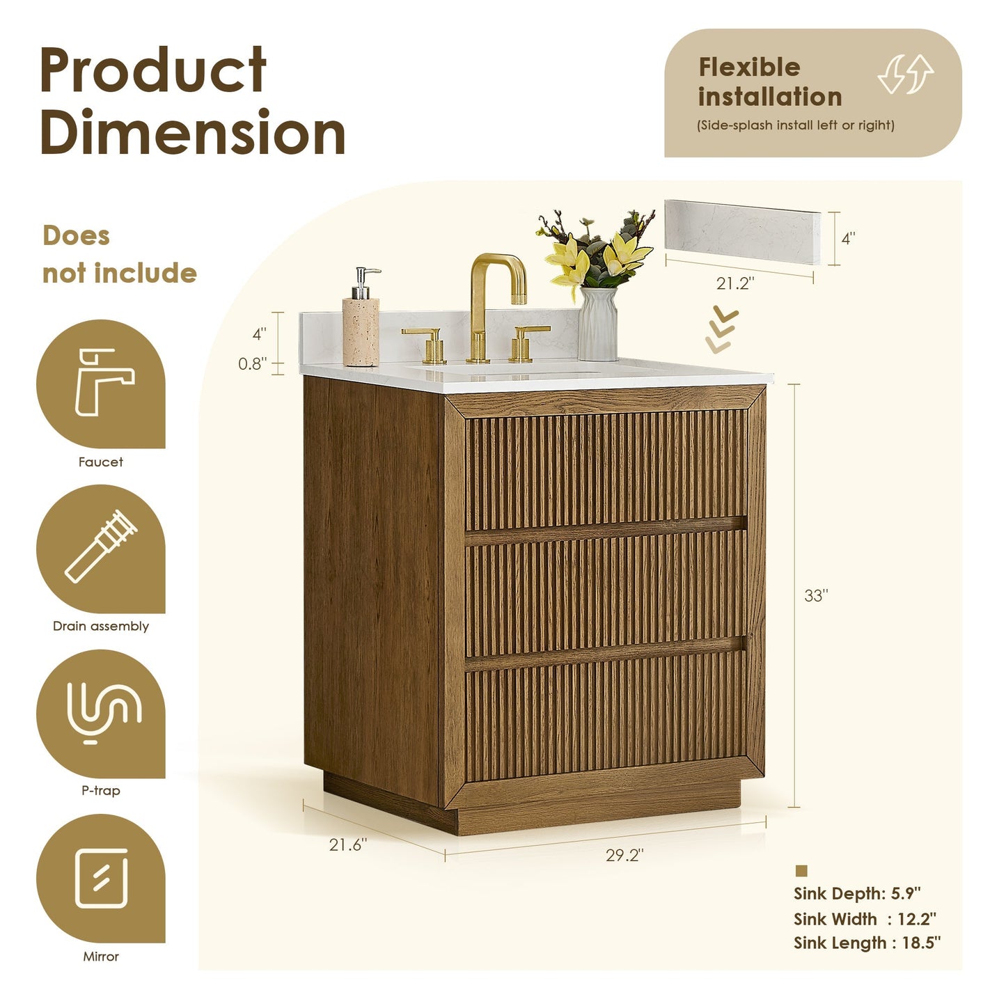 Altair Designs Navan 30"/36"/48"/60"/72" single/double vanity with top - 588030-WB-GW-NM