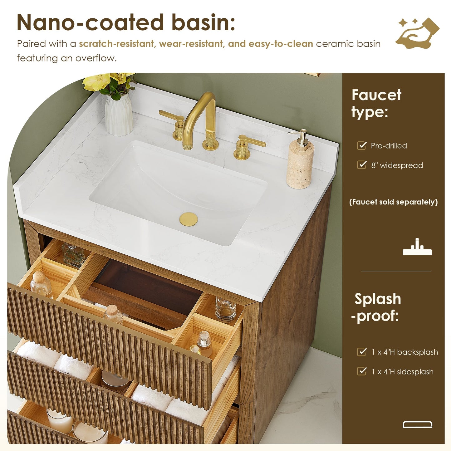Altair Designs Navan 30"/36"/48"/60"/72" single/double vanity with top - 588030-WB-GW-NM