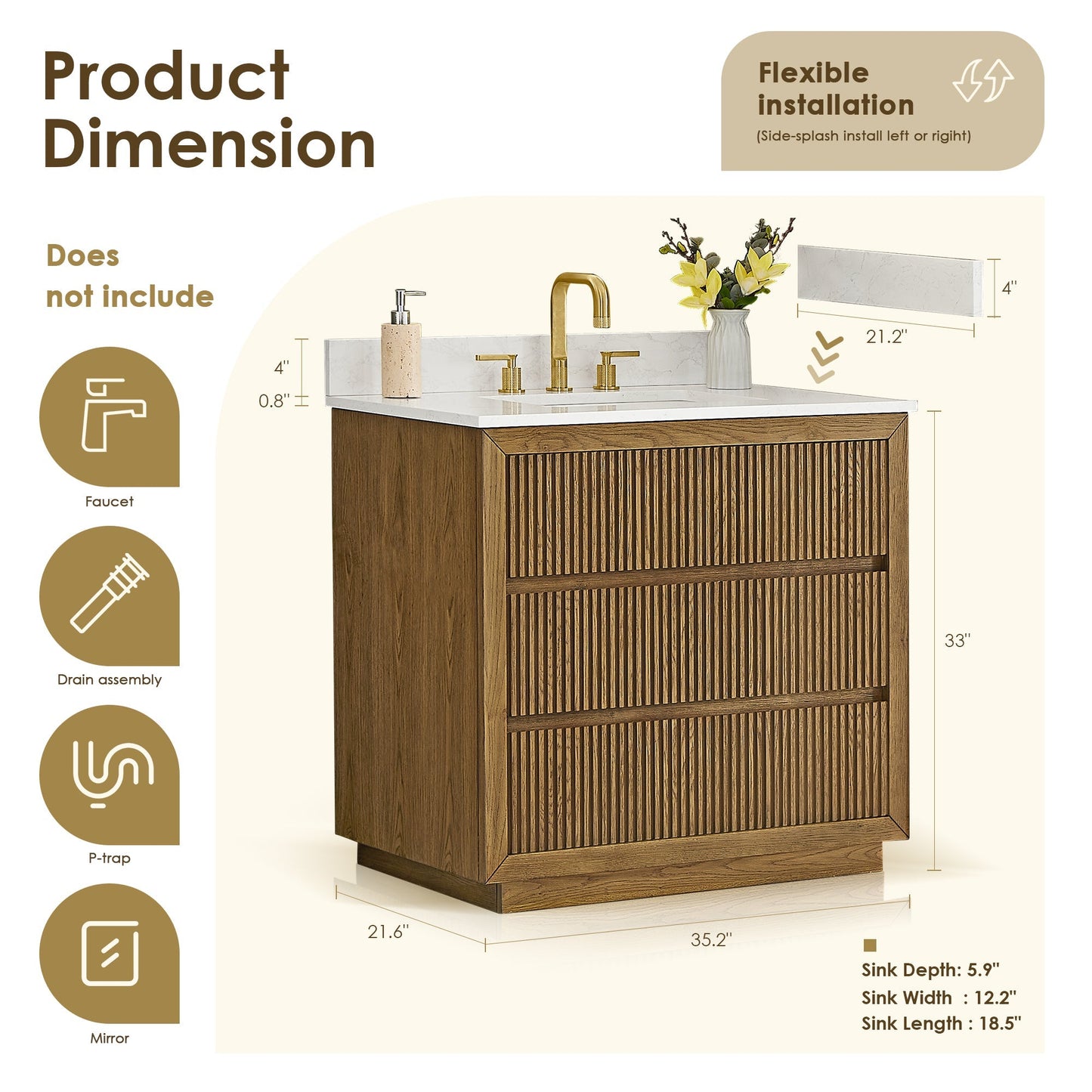 Altair Designs Navan 30"/36"/48"/60"/72" single/double vanity with top - 588030-WB-GW-NM