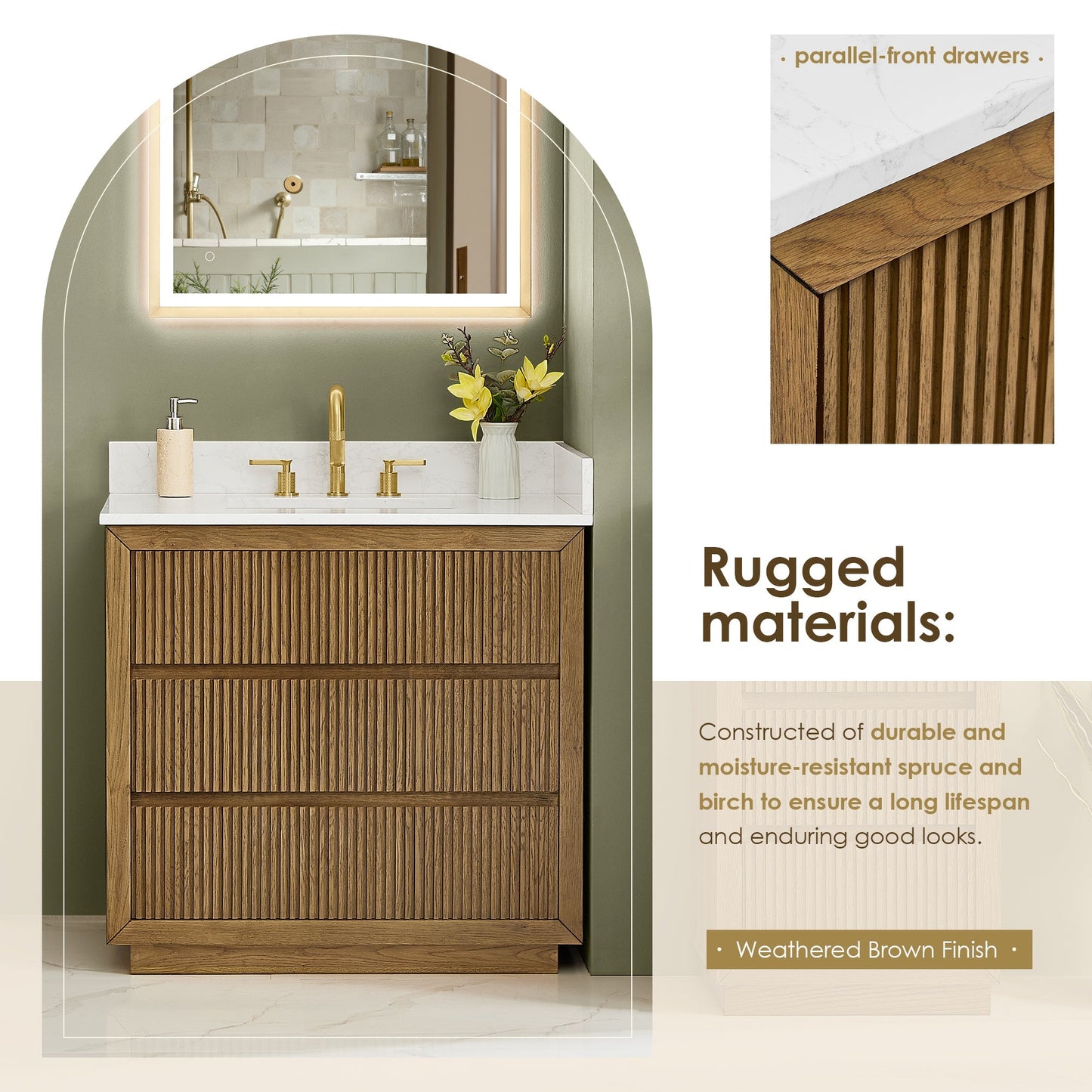 Altair Designs Navan 30"/36"/48"/60"/72" single/double vanity with top - 588030-WB-GW-NM