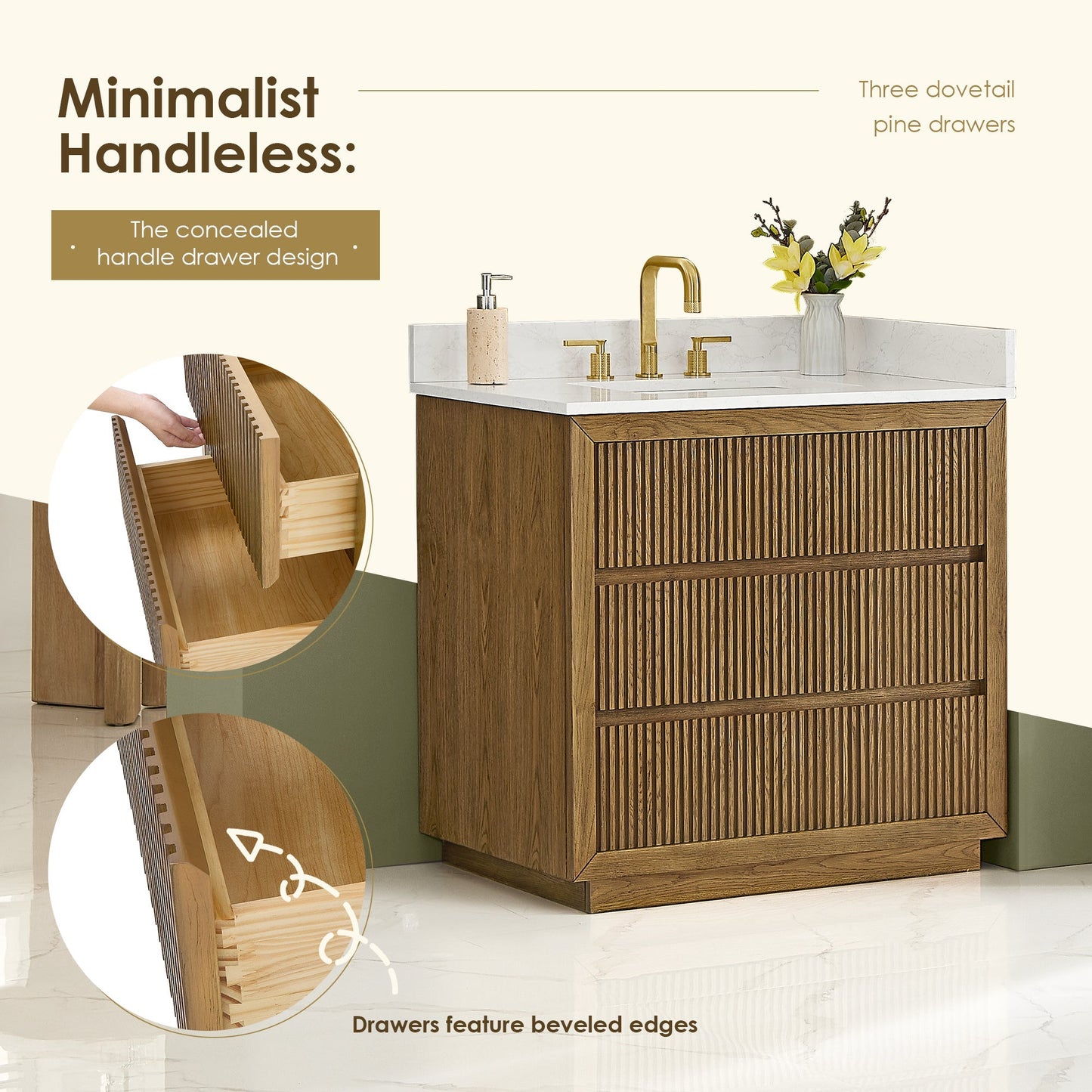 Altair Designs Navan 30"/36"/48"/60"/72" single/double vanity with top - 588030-WB-GW-NM