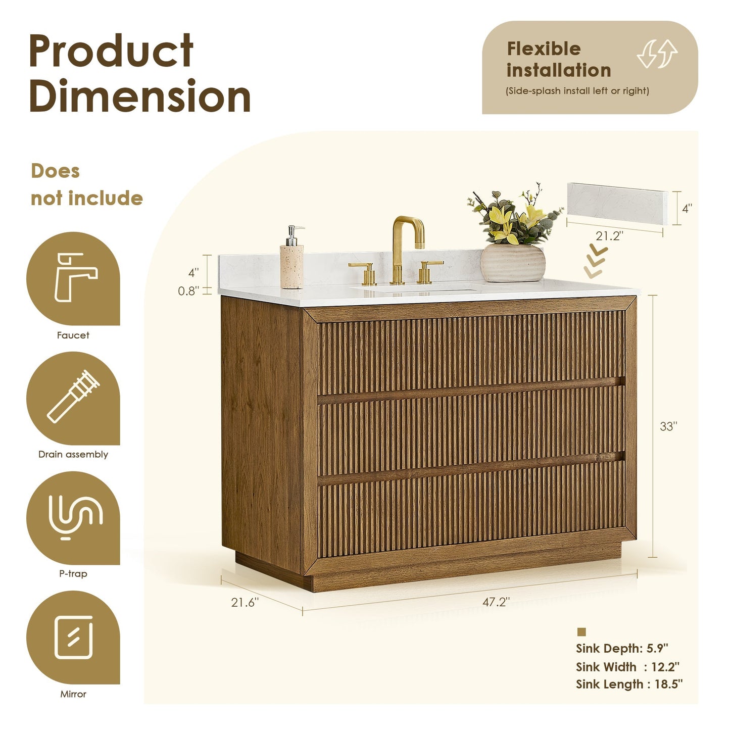 Altair Designs Navan 30"/36"/48"/60"/72" single/double vanity with top - 588030-WB-GW-NM