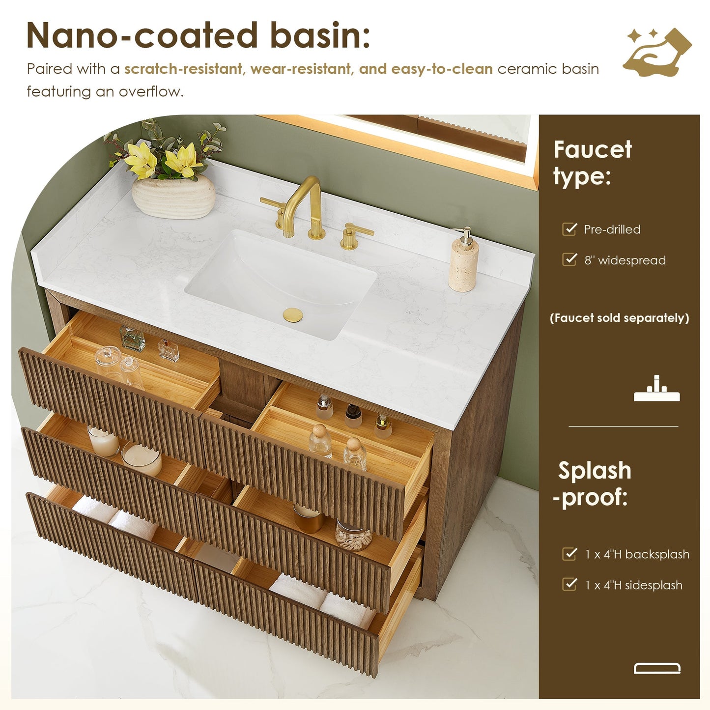 Altair Designs Navan 30"/36"/48"/60"/72" single/double vanity with top - 588030-WB-GW-NM