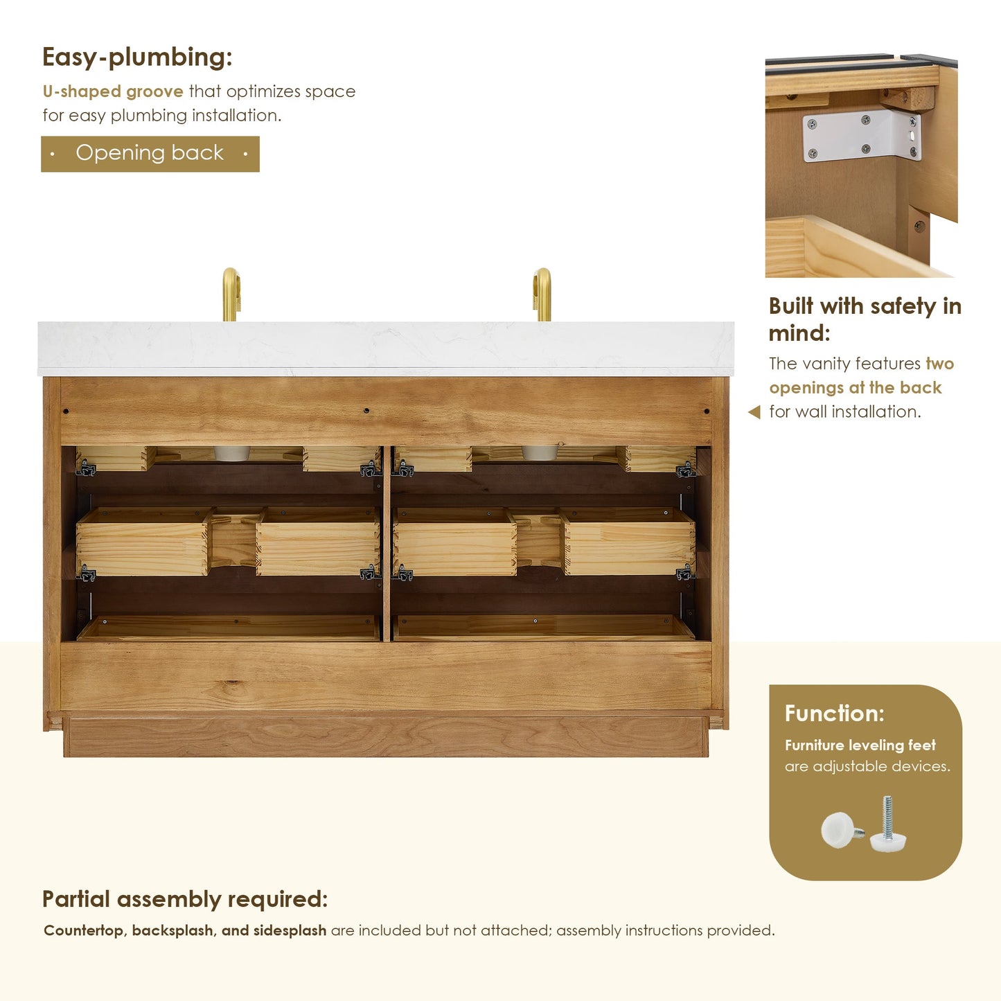 Altair Designs Navan 30"/36"/48"/60"/72" single/double vanity with top - 588030-WB-GW-NM