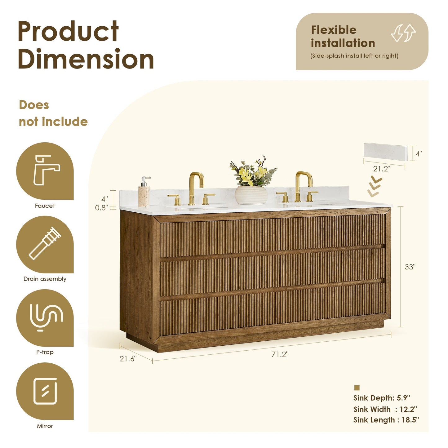 Altair Designs Navan 30"/36"/48"/60"/72" single/double vanity with top - 588030-WB-GW-NM