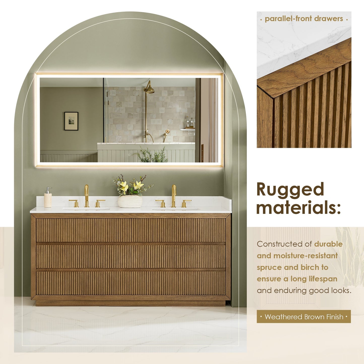 Altair Designs Navan 30"/36"/48"/60"/72" single/double vanity with top - 588030-WB-GW-NM