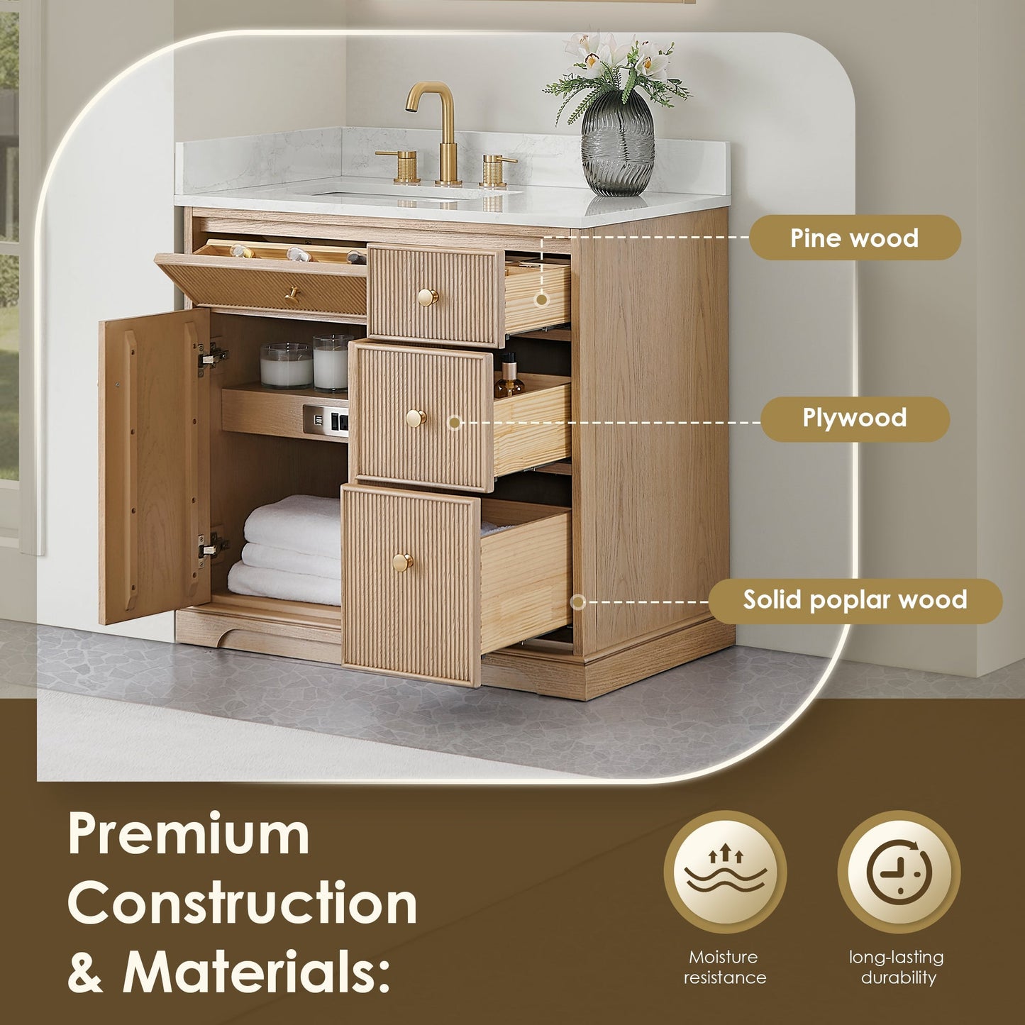 Altair Designs Barnett 36"/48"/60“/72" single/double vanity with top - 589036-NK-GW-NM