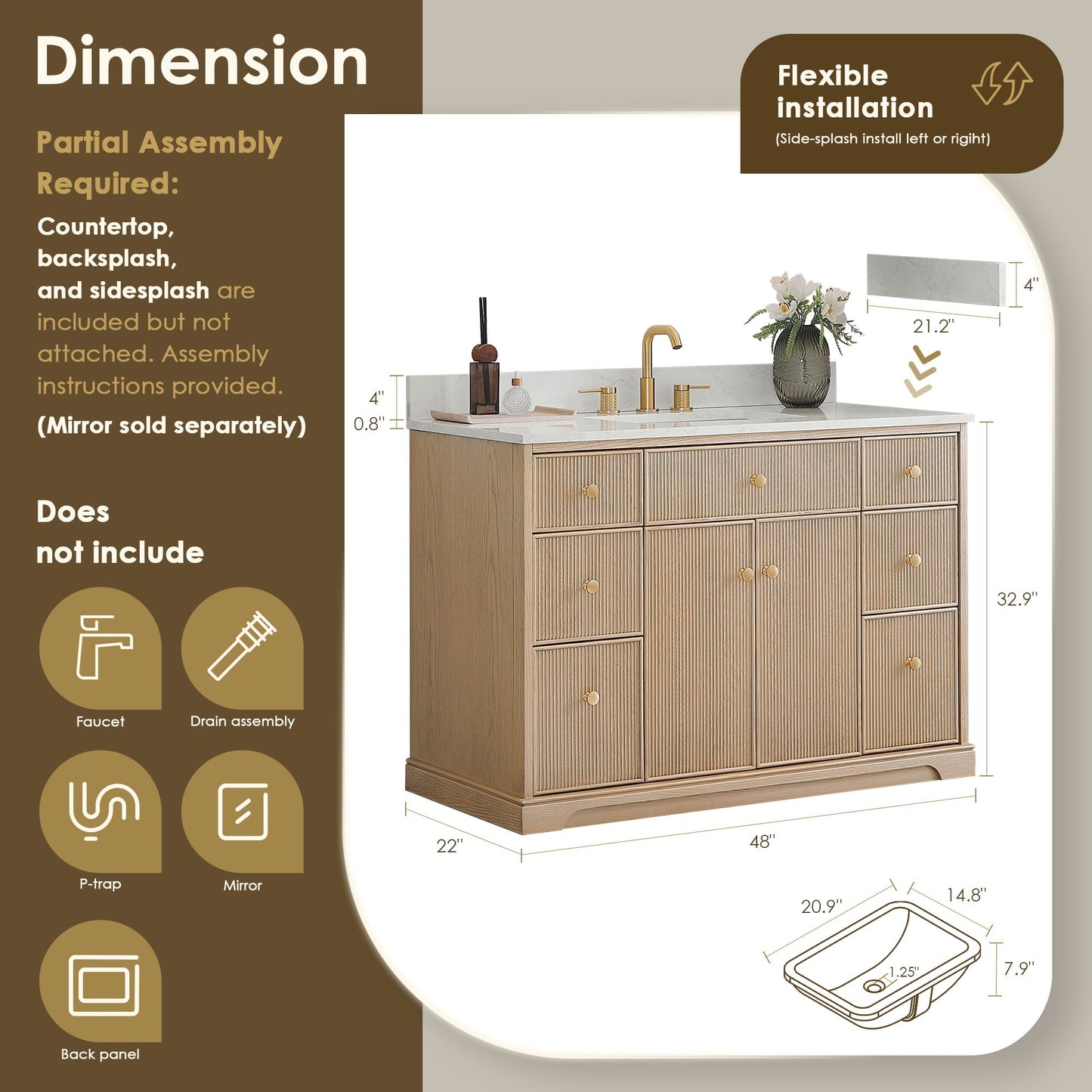 Altair Designs Barnett 36"/48"/60“/72" single/double vanity with top - 589036-NK-GW-NM