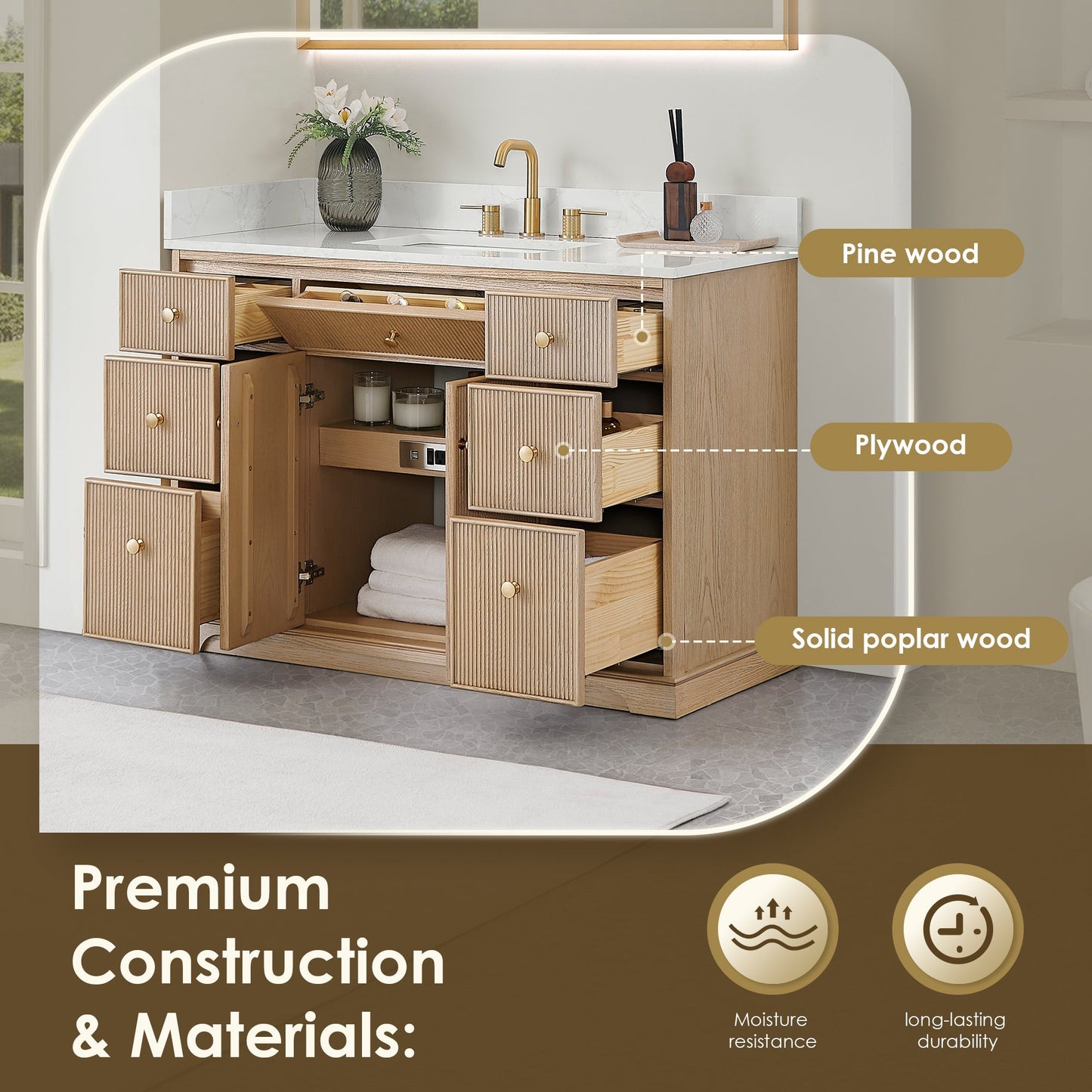 Altair Designs Barnett 36"/48"/60“/72" single/double vanity with top - 589036-NK-GW-NM