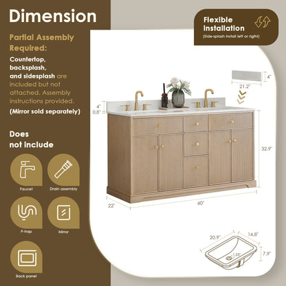 Altair Designs Barnett 36"/48"/60“/72" single/double vanity with top - 589036-NK-GW-NM