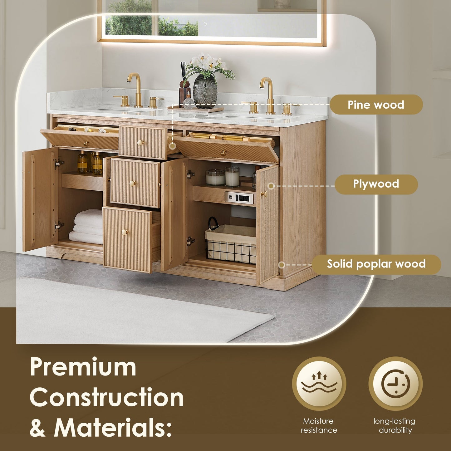 Altair Designs Barnett 36"/48"/60“/72" single/double vanity with top - 589036-NK-GW-NM