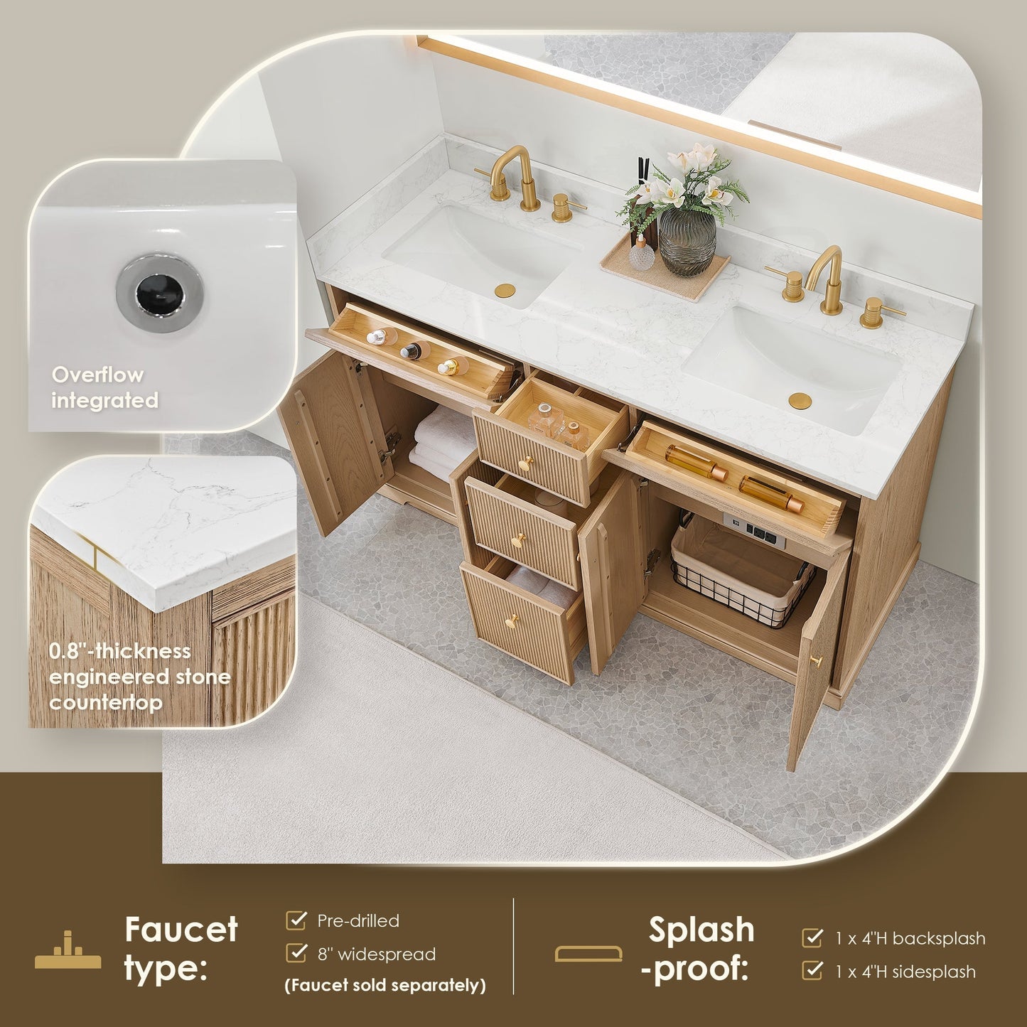 Altair Designs Barnett 36"/48"/60“/72" single/double vanity with top - 589036-NK-GW-NM