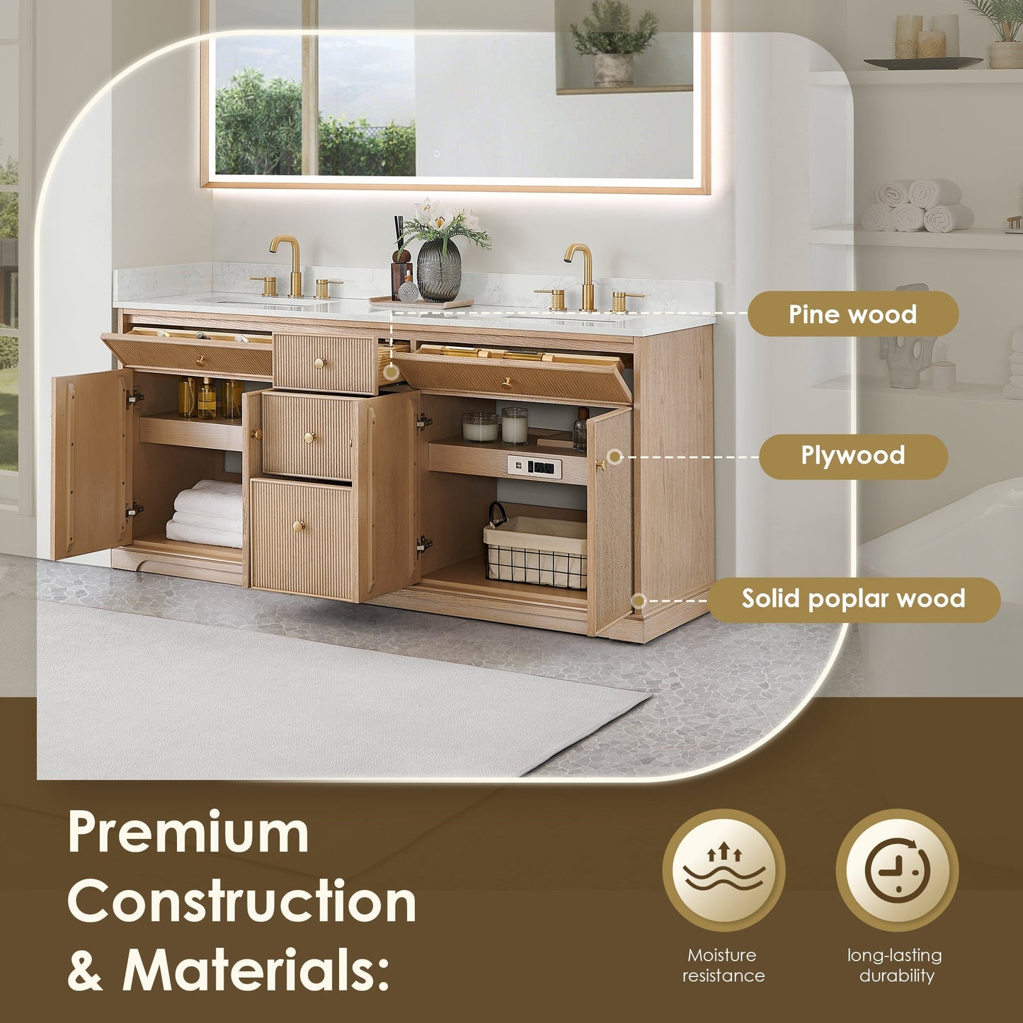 Altair Designs Barnett 36"/48"/60“/72" single/double vanity with top - 589036-NK-GW-NM