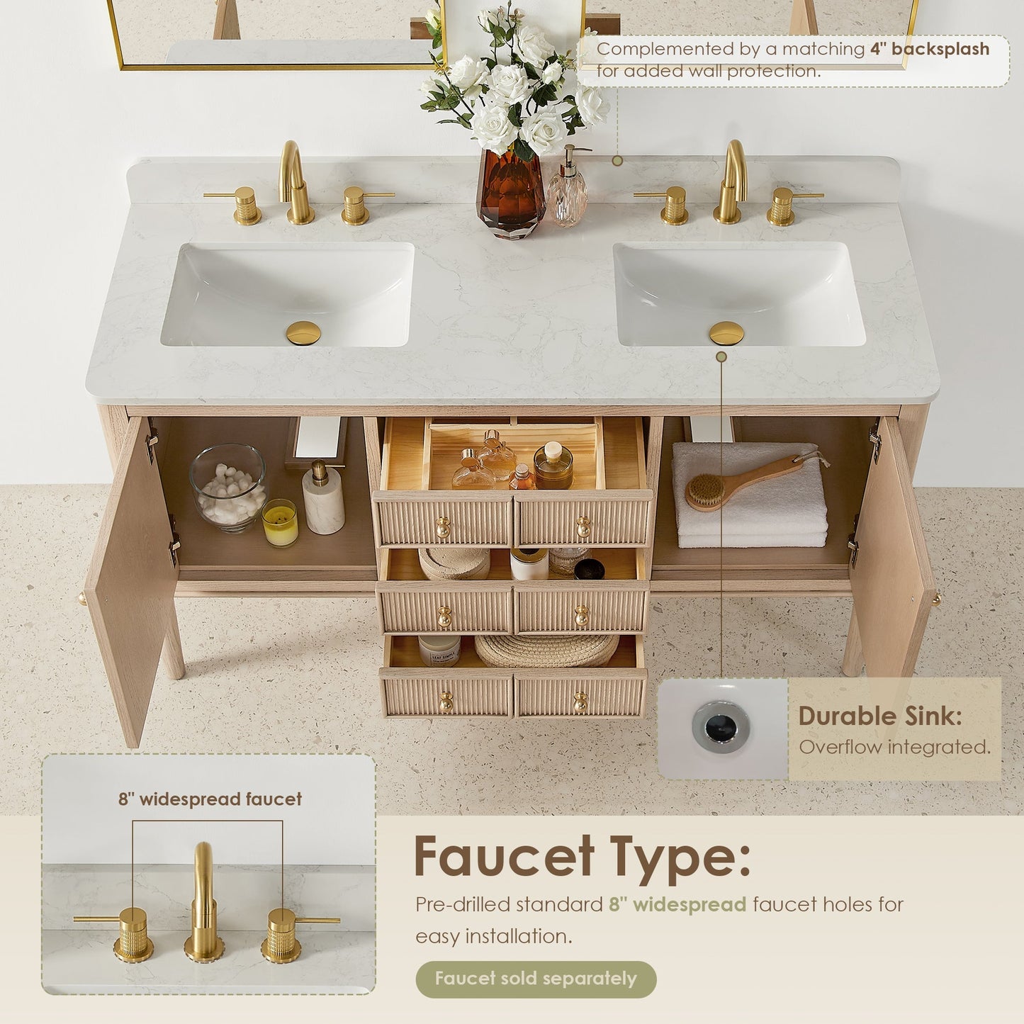 Altair Designs Blaise 48"/54"/60"/72" single/double vanity with top - 593048-LA-GW-NM