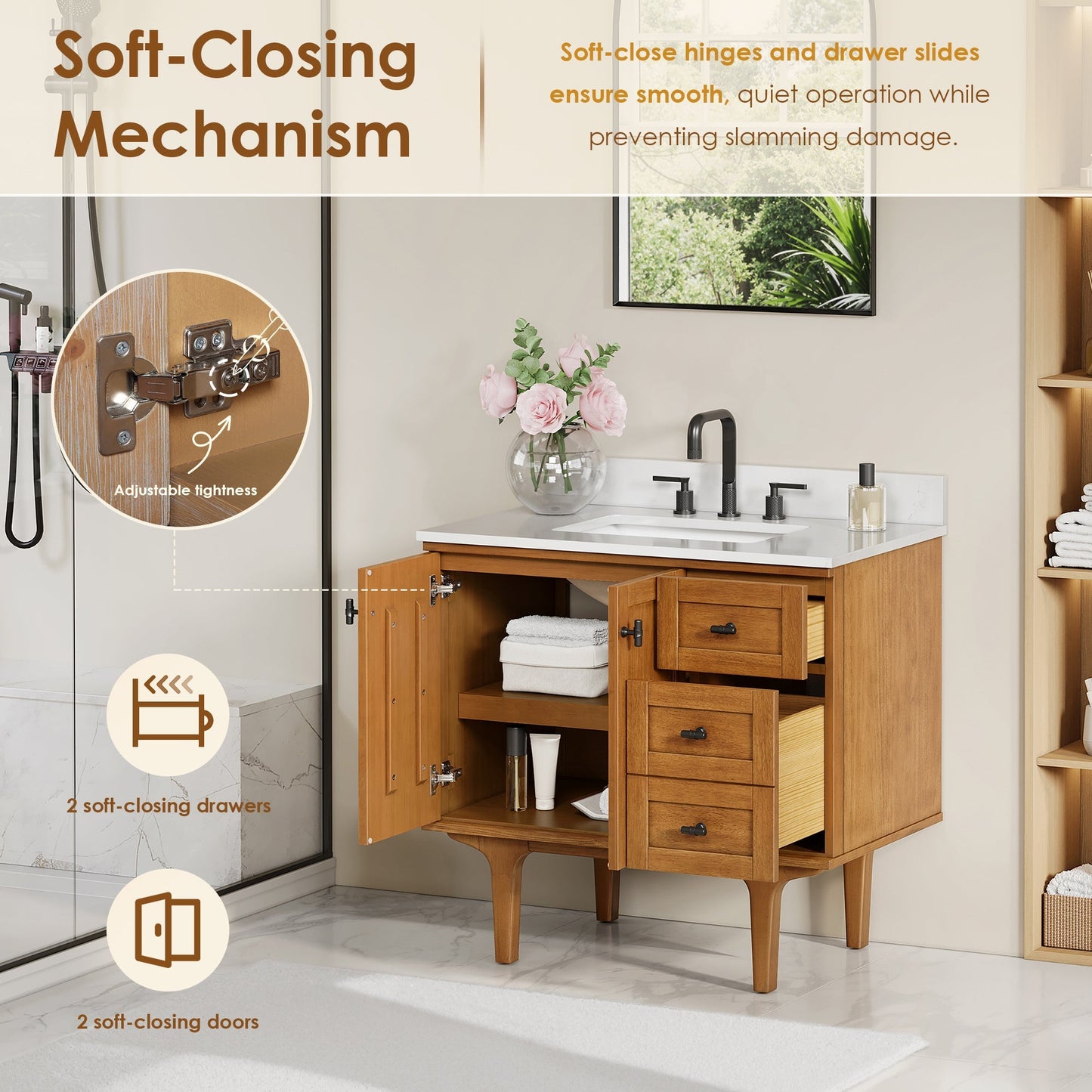 Altair Designs Orasia 36"/48"/60"/72" single/double vanity with top - 595036-MB-CMQ-NM