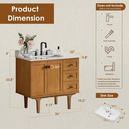 Altair Designs Orasia 36"/48"/60"/72" single/double vanity with top - 595036-MB-CMQ-NM
