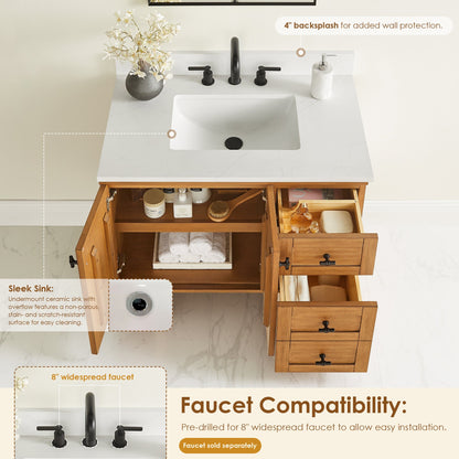 Altair Designs Orasia 36"/48"/60"/72" single/double vanity with top - 595036-MB-CMQ-NM