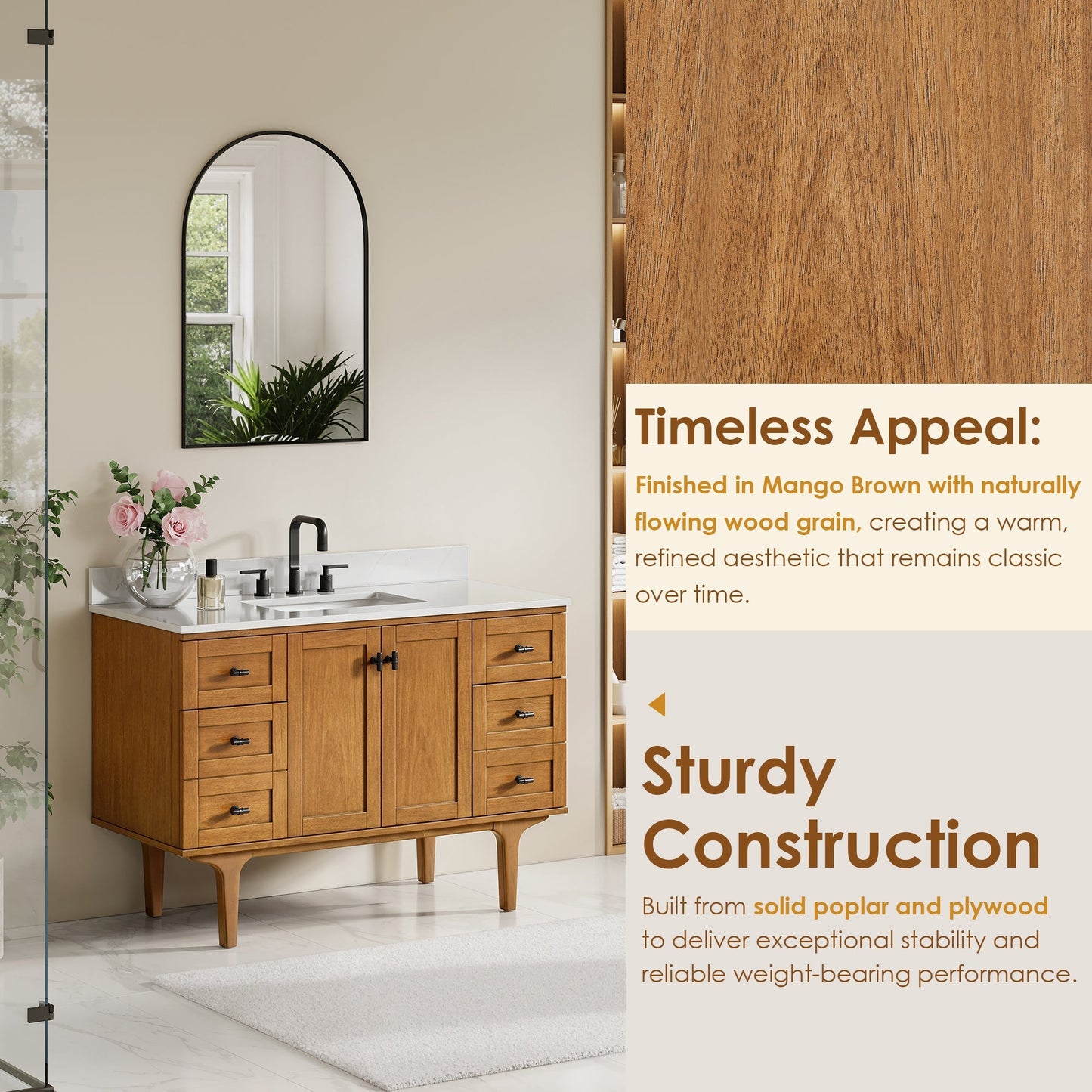 Altair Designs Orasia 36"/48"/60"/72" single/double vanity with top - 595036-MB-CMQ-NM