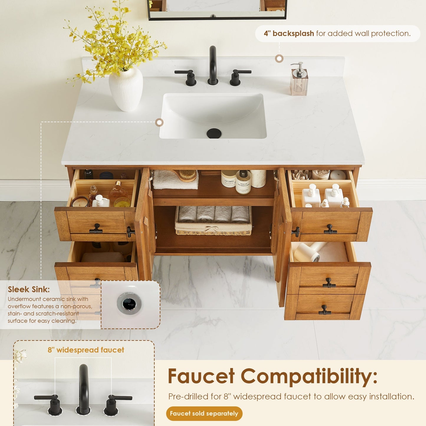 Altair Designs Orasia 36"/48"/60"/72" single/double vanity with top - 595036-MB-CMQ-NM