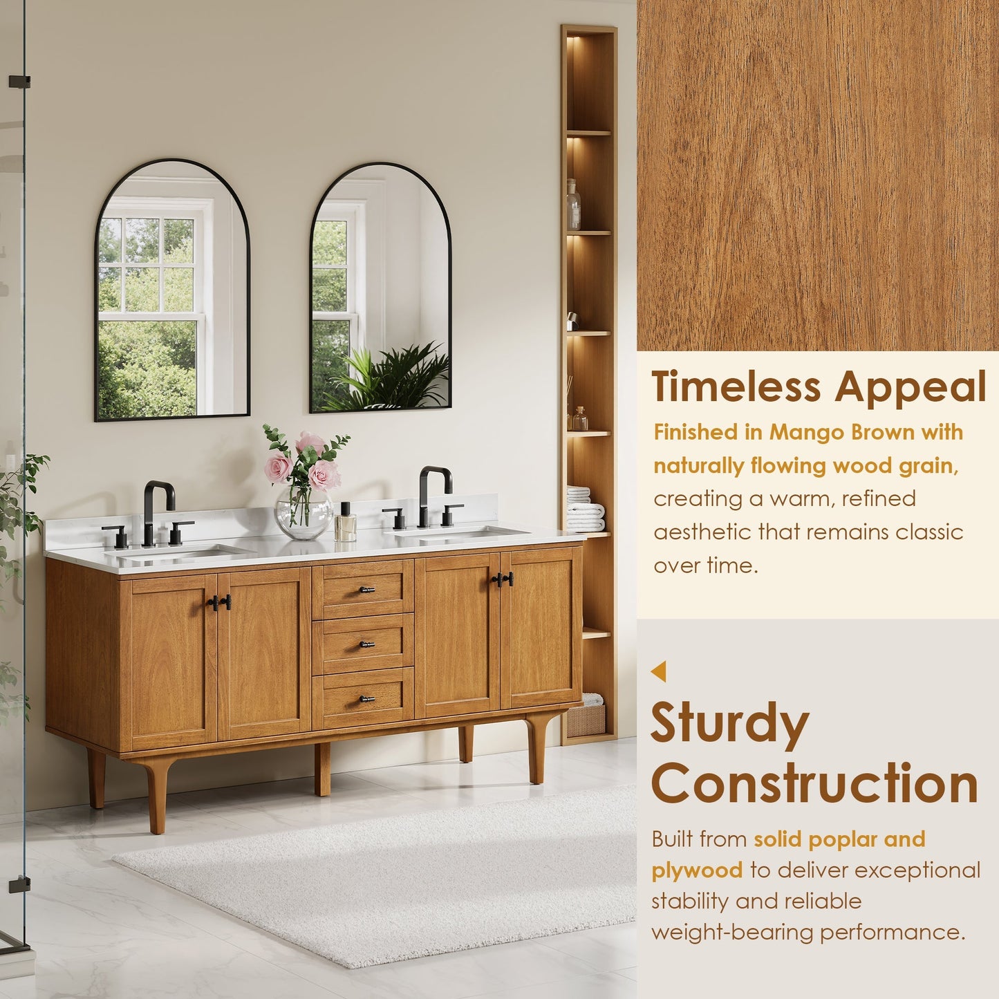 Altair Designs Orasia 36"/48"/60"/72" single/double vanity with top - 595036-MB-CMQ-NM