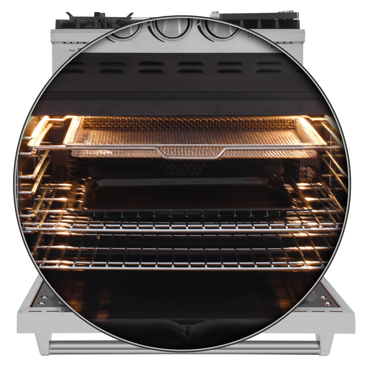 Forno 4-Piece Appliance Package - 30-Inch Dual Fuel Range with Air Fryer, Refrigerator, 24-Inch Microwave Drawer, & 3-Rack Dishwasher in Stainless Steel - AP4-6196-30-MWD