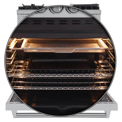 Forno 4-Piece Appliance Package - 30-Inch Gas Range with Air Fryer, Refrigerator, Wall Mount Hood, & 3-Rack Dishwasher in Stainless Steel - APR4-6276-30-H