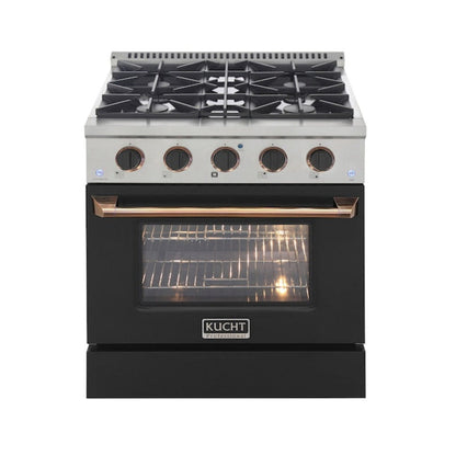 Kucht 30" Pro-Style Propane Gas Dual Fuel Range in Black with Gold Accents, KDF302/LP-K-GOLD - KDF302/LP-K-GOLD