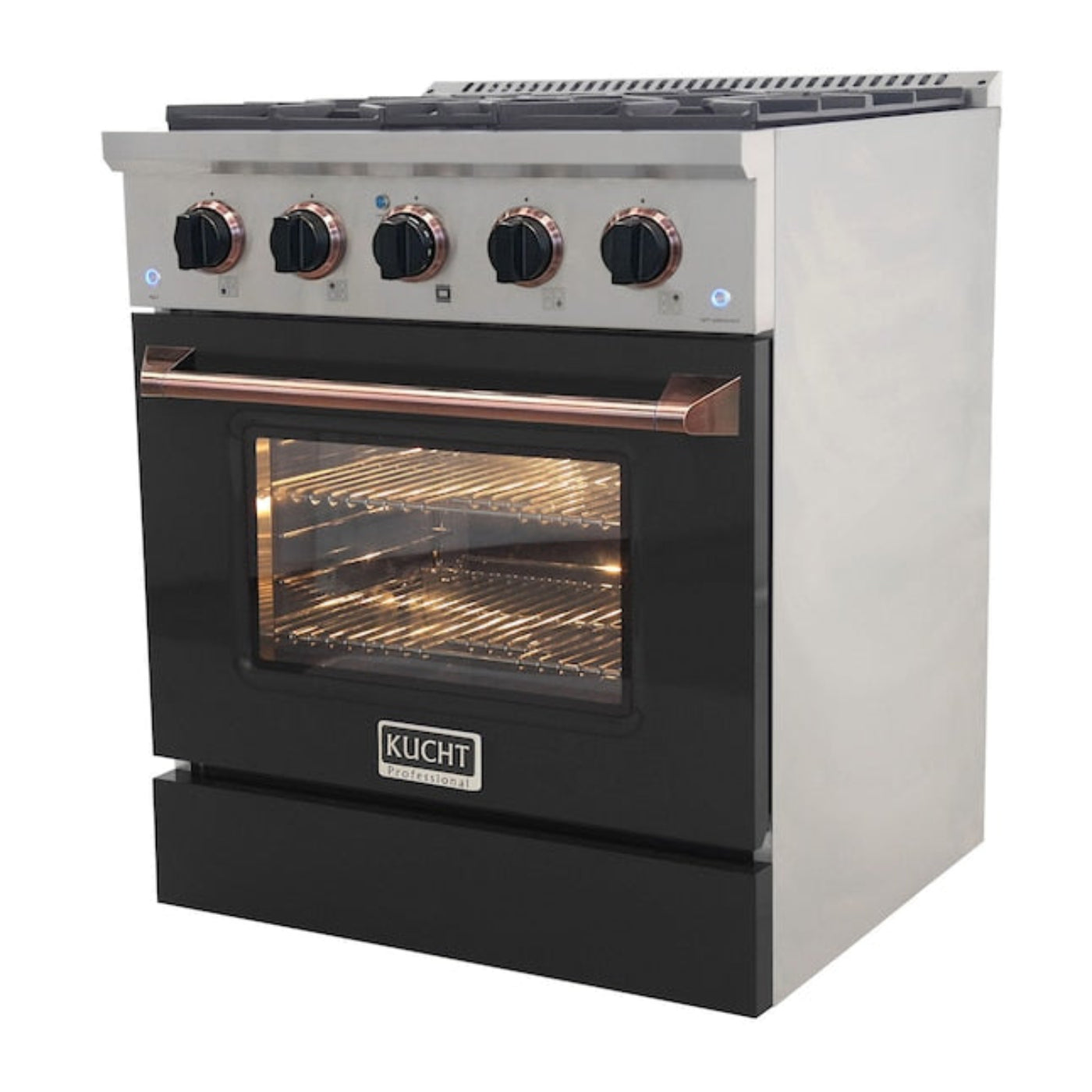 Kucht Professional 30" 4.2 cu ft. Propane Gas Range in Black with Rose Gold Accents, KNG301/LP-K-ROSE - KNG301/LP-K-ROSE