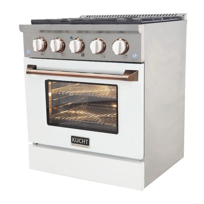 Kucht 30" Pro-Style Natural Gas Dual Fuel Range in White with Rose Gold Accents, KDF302-W-ROSE - KDF302-W-ROSE
