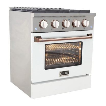 Kucht 30" Pro-Style Natural Gas Dual Fuel Range in White with Rose Gold Accents, KDF302-W-ROSE - KDF302-W-ROSE