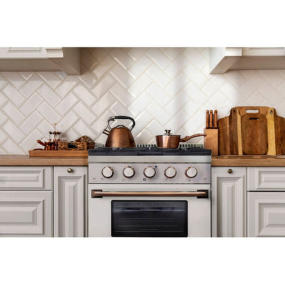 Kucht 30" Pro-Style Propane Gas Dual Fuel Range in White with Gold Accents, KDF302/LP-W-GOLD - KDF302/LP-W-GOLD