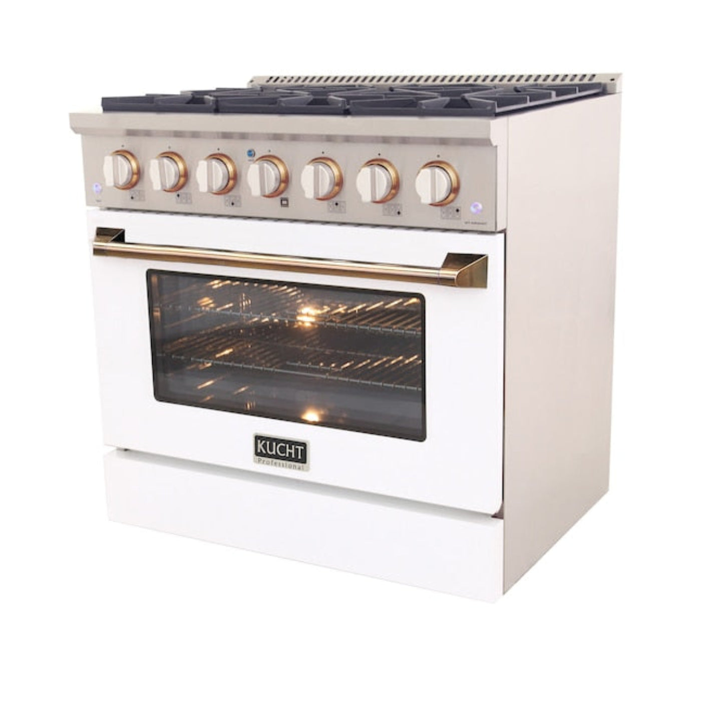 Kucht 36" Pro-Style Propane Gas Dual Fuel Range in White with Gold Accents, KDF362/LP-W-GOLD - KDF362/LP-W-GOLD