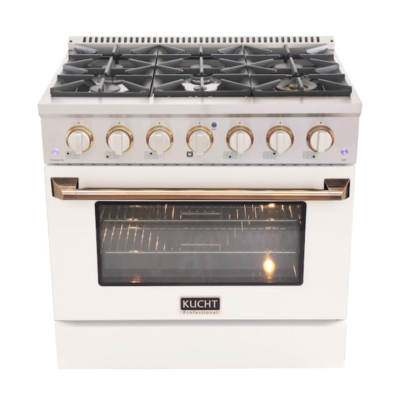 Kucht 36" Pro-Style Propane Gas Dual Fuel Range in White with Gold Accents, KDF362/LP-W-GOLD - KDF362/LP-W-GOLD
