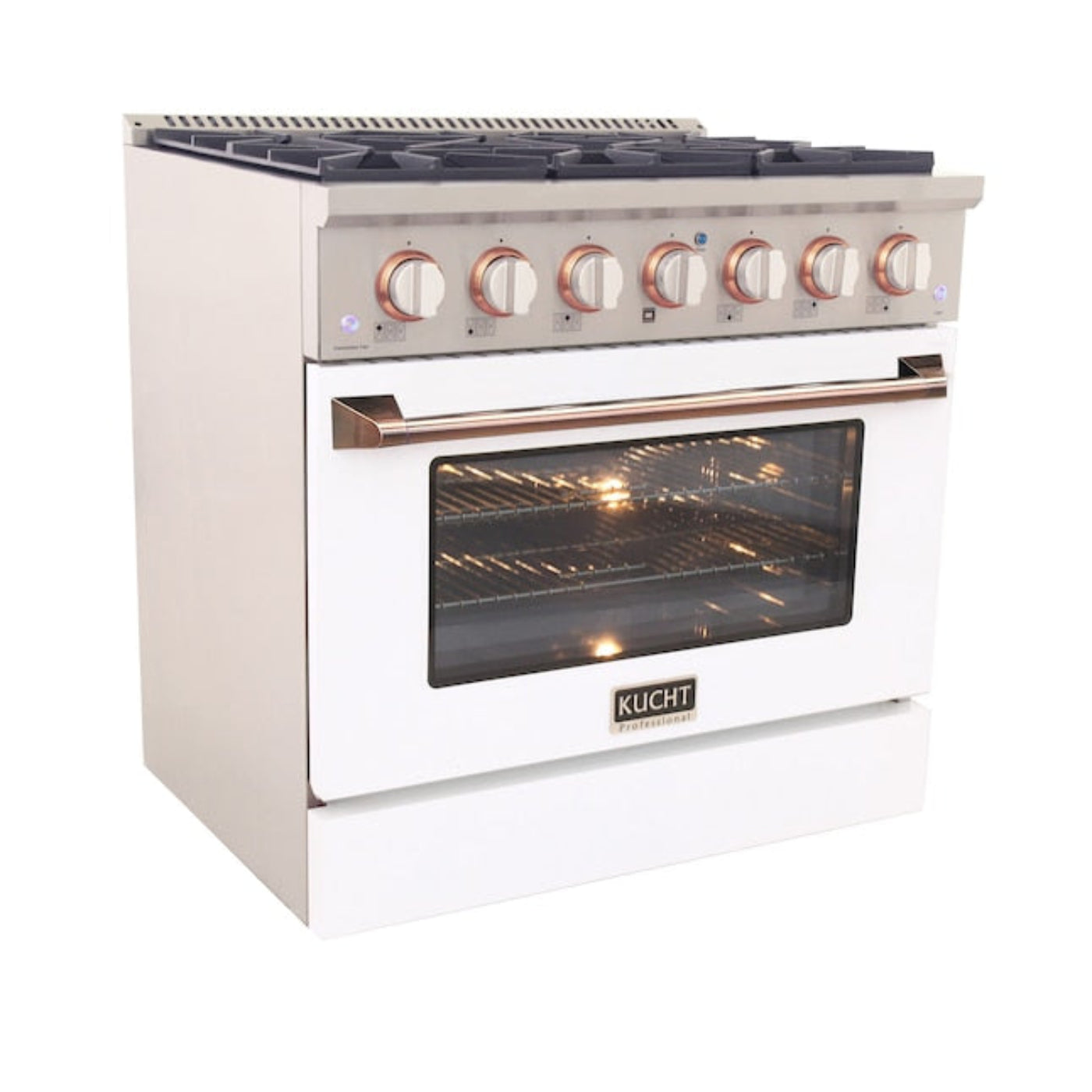 Kucht 36" Pro-Style Propane Gas Dual Fuel Range in White with Rose Gold Accents, KDF362/LP-W-ROSE - KDF362/LP-W-ROSE