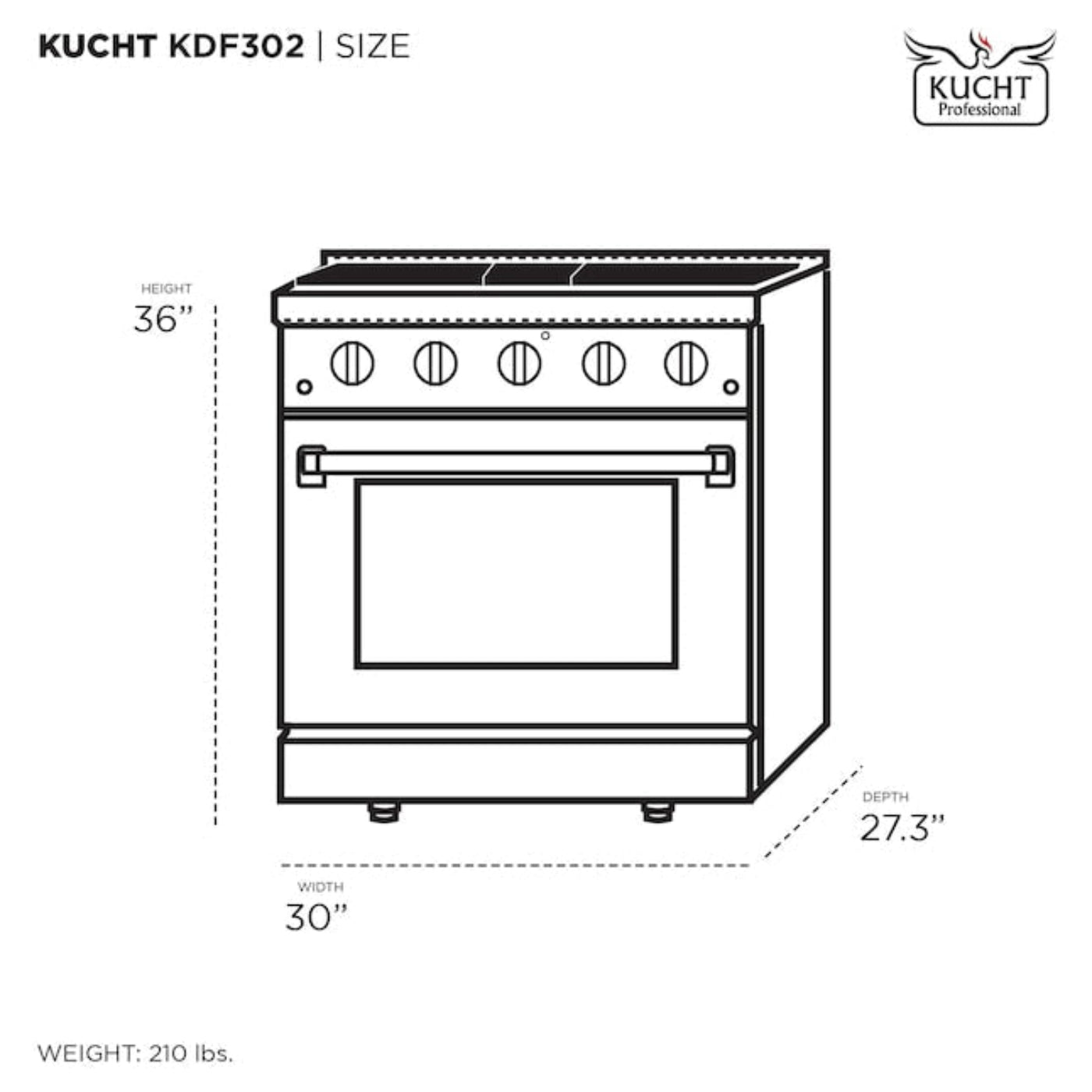 Kucht 30" Pro-Style Propane Gas Dual Fuel Range in Black with Gold Accents, KDF302/LP-K-GOLD - KDF302/LP-K-GOLD
