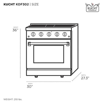 Kucht 30" Pro-Style Propane Gas Dual Fuel Range in Black with Gold Accents, KDF302/LP-K-GOLD - KDF302/LP-K-GOLD