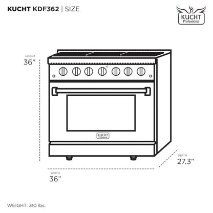 Kucht 36" Pro-Style Propane Gas Dual Fuel Range in White with Rose Gold Accents, KDF362/LP-W-ROSE - KDF362/LP-W-ROSE