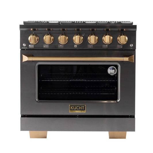 Kucht Gemstone Professional 36" 5.2 cu. ft. Natural Gas Range in Titanium Stainless Steel with Gold Accents - KEG363