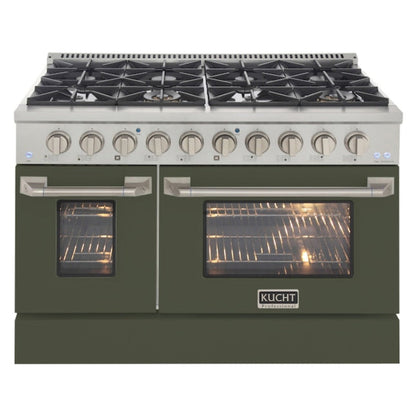 Kucht 48" Pro-Style Propane Gas Dual Fuel Range with 4 Burners in Olive Green, KDF482/LP-OG - KDF482/LP-OG
