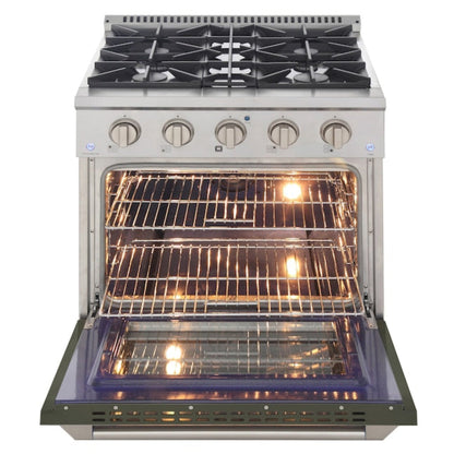 Kucht Professional 30" 4.2 cu ft. Natural Gas Range in Olive Green with Silver Accents, KNG301-OG - KNG301-OG