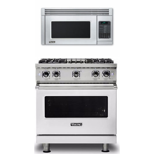 Viking 2-Piece Package 30 Inch Freestanding Professional Gas Range and 30 Inch Convection Microwave Hood - VGR5304BSS