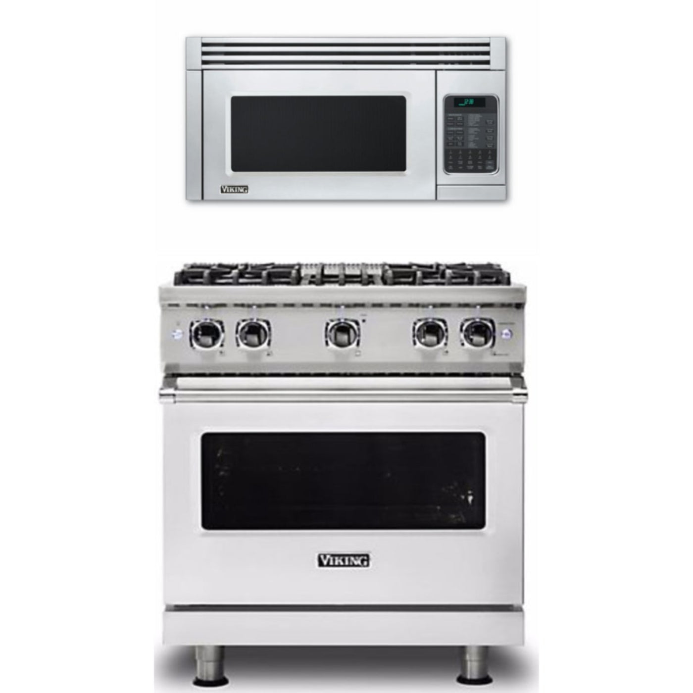 Viking 2-Piece Package 30 Inch Freestanding Professional Gas Range and 30 Inch Convection Microwave Hood - VGR5304BSS